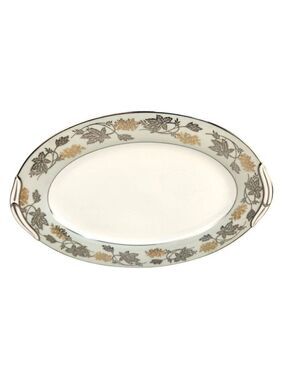 Noritake 5487 Japan Art Deco Oval Serving Platter Floral Gold Trim